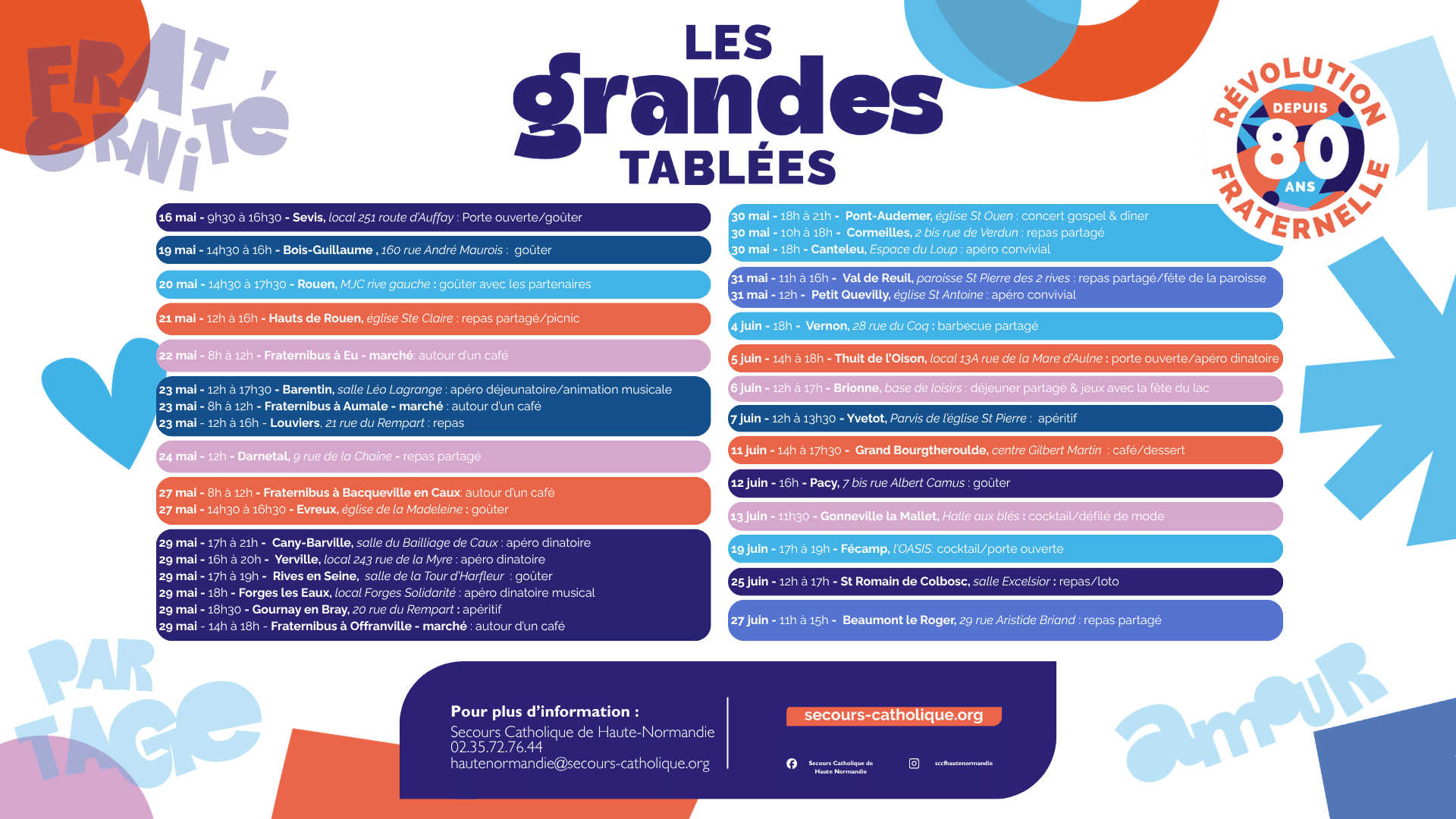 les dates de nos grandes tablées 